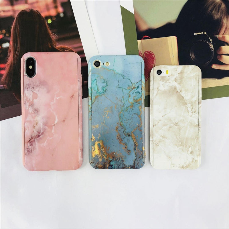 Funda 360+ Mica para iPhone Marmol Delgada Ligera Mujer Case