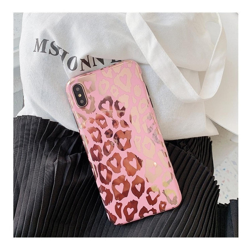 Case Para iPhone Leopardo Espejo Corazon Dama Mujer Brillos