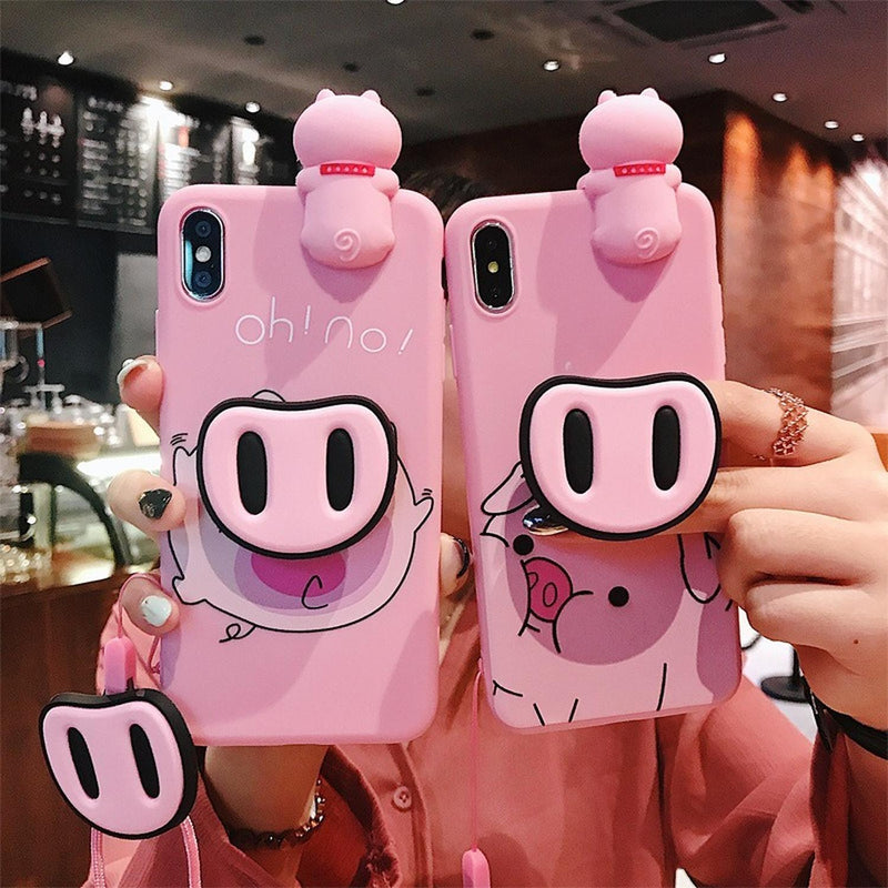 Funda Cerdito Para iPhone + Collar Colguije Puerquito Nariz