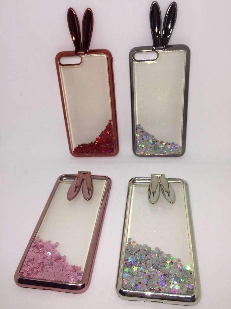 Funda Para iPhone Conejo Liquido Glitter Estrellas Corazones