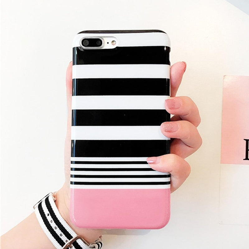 Funda Para iPhone Lineas Franjas Pastel Mujer Dama Black 3d