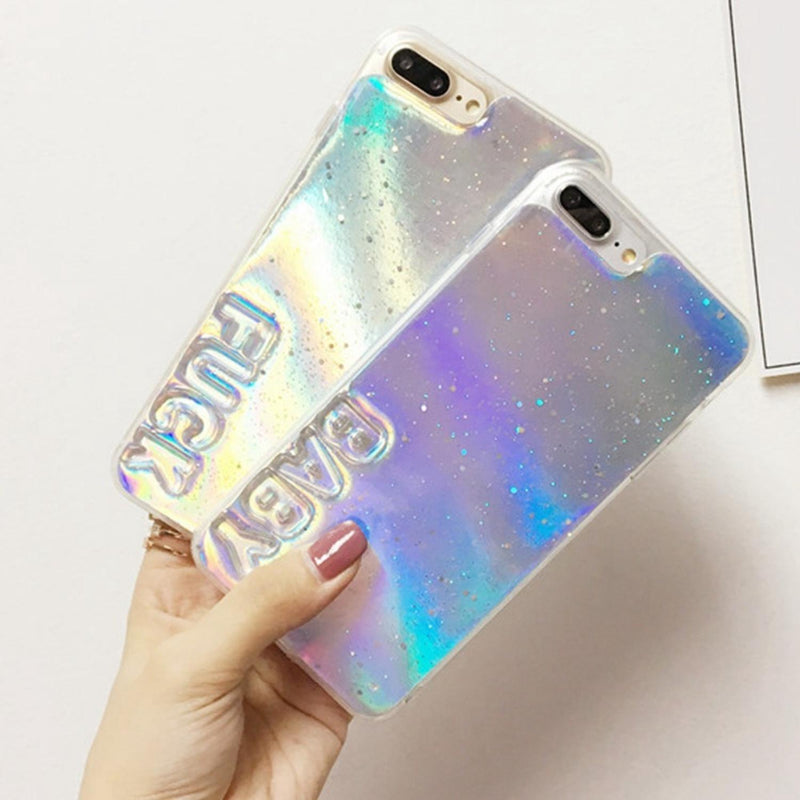 Case Tornasol Para iPhone Frases Lucky Baby Brillos Arcoiris