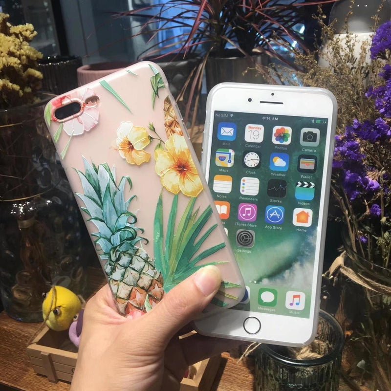 Funda Piña Para iPhone Goma Flores Mujer Lunar Hombre Playa