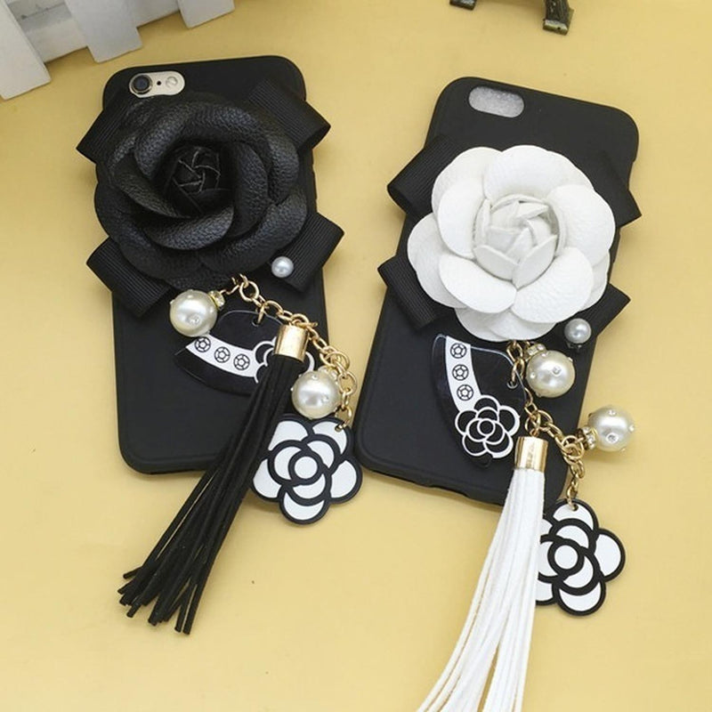 Funda Para iPhone Flor Moño Colguije Dama Mujer Moda Perla