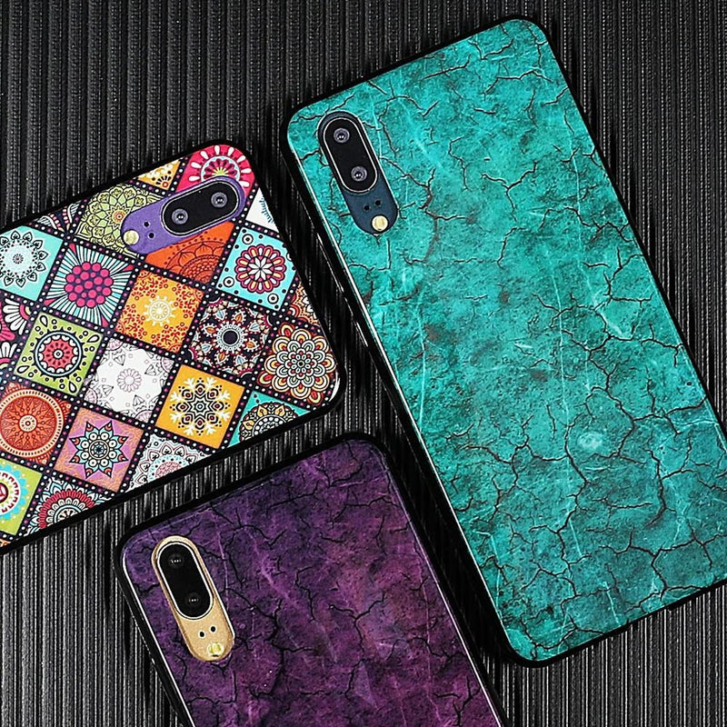 Case De Marmol Mandala Para Huawei Goma Dura Flexible Hombre Mujer Dama Resistente Brillosa Rombos L