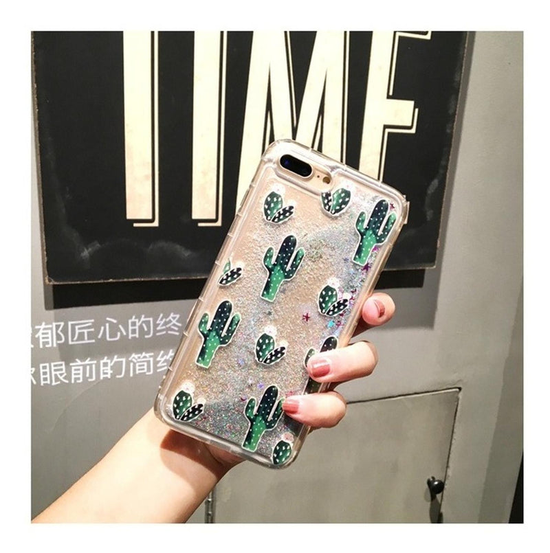 Funda Glitter iPhone Liquida Piña Cactus Brillos Mujer Case