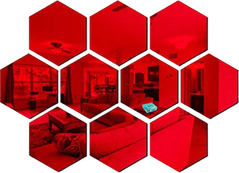 12pzs Acrilico Decorativo Espejo Hexagonal Adhesivo Rojo