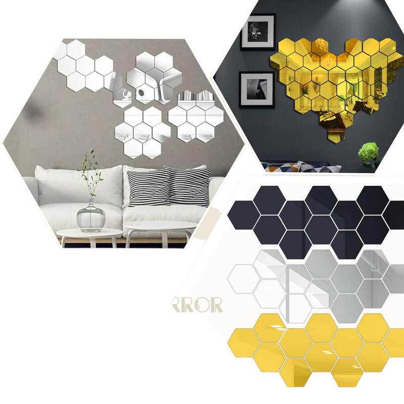 12pzs Acrilico Grande Decorativo Espejo Hexagonal Adhesivo