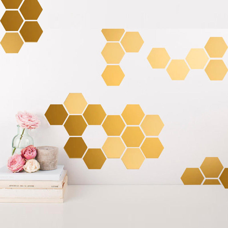 12pzs Acrilico Grande Decorativo Espejo Hexagonal Adhesivo